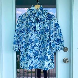 NWT Tuckernuck Blue Vintage Floral Print Tunic Blouse Size XL